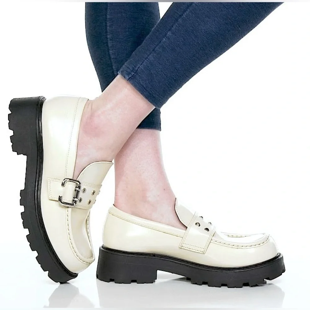 Vagabond Off-White Cosmo Platform Oxford Loafers with Grommet Detail and Buckle - Picture 2 of 5